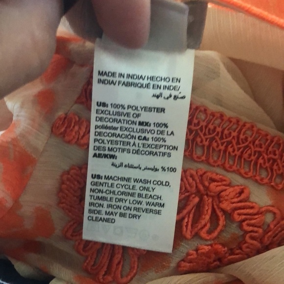 Chico’s Embroidered Printed Poncho Sz. S/M Orange Tan Sheer Batwing Summer Happy - Picture 8 of 8